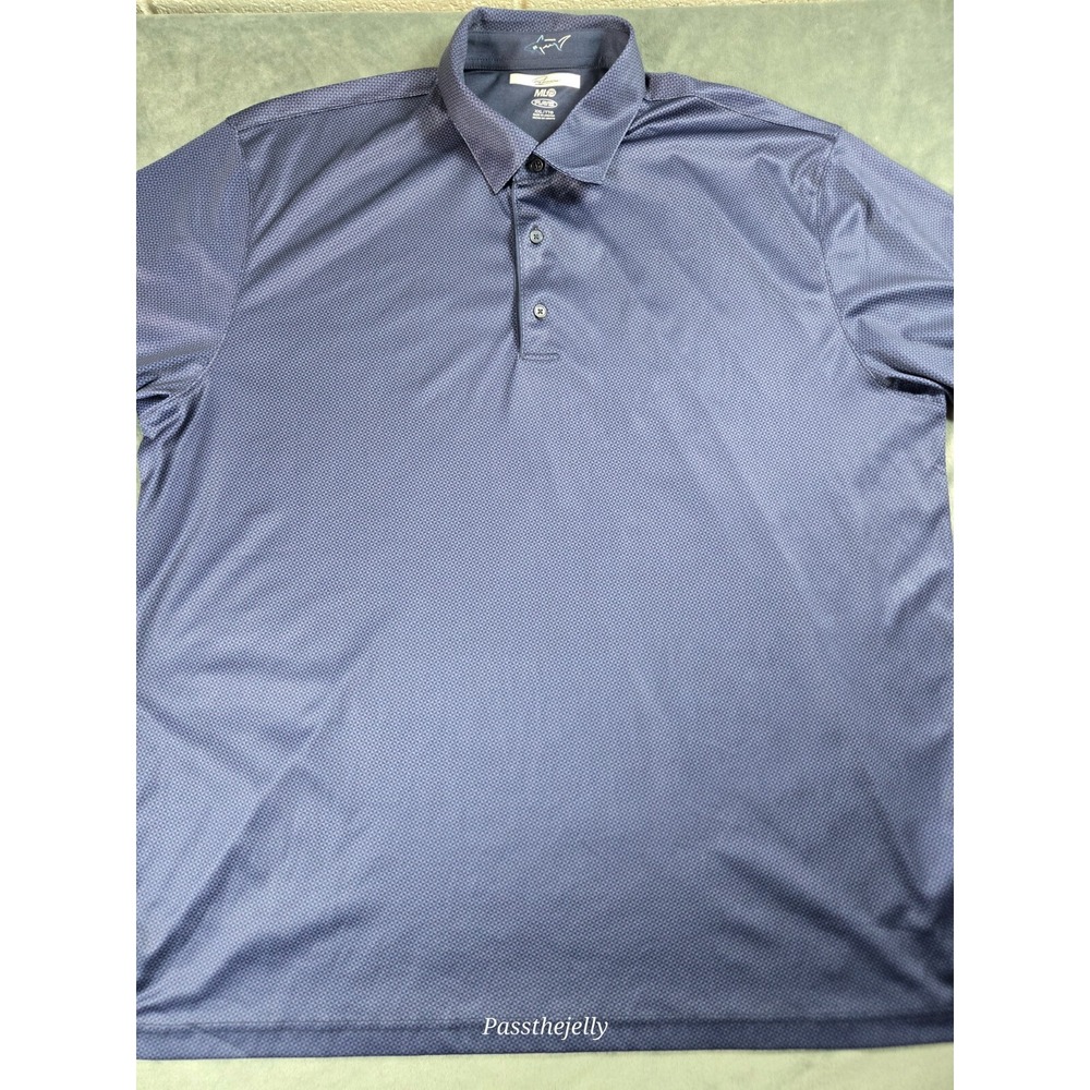 Greg Norman Polo Shirt Mens XXL Geometric All Over Print Performance UPF‎ Blue